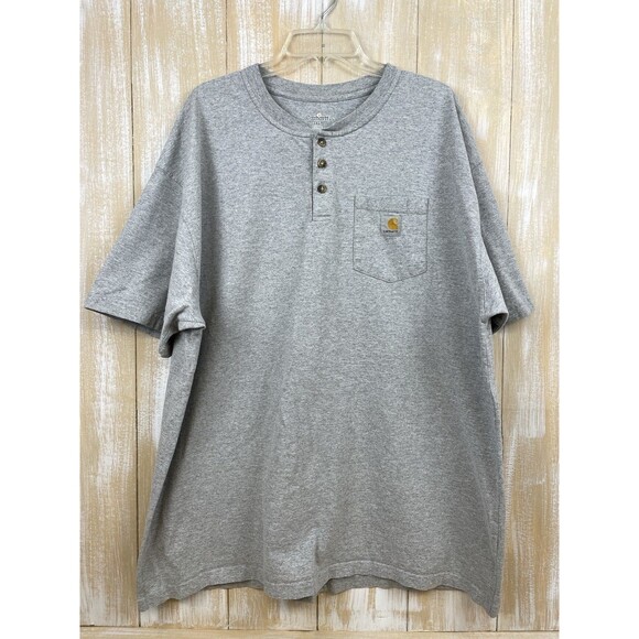 Carhartt Henley Pocket Men's Size 2XL Heavyweight T-Shirt Gray Short Sleeves - Picture 2 of 5